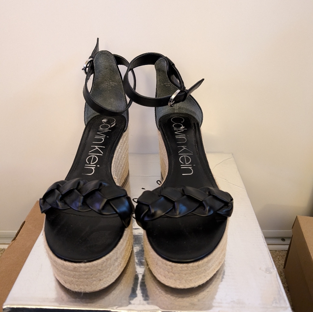 Calvin Klein Black wedge sandals size 10